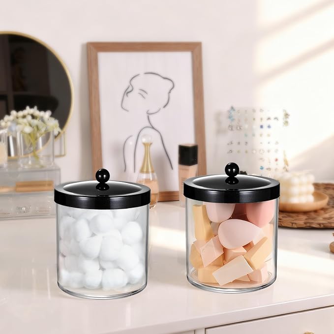 Amolliar 50 Oz Apothecary Jar - Clear Container with Stainless Steel Lid, Plastic Jar for Laundry Room Organization & Pods Storage, Bathroom Vanity Organizer, Kitchen Countertop Cantainer (Black)