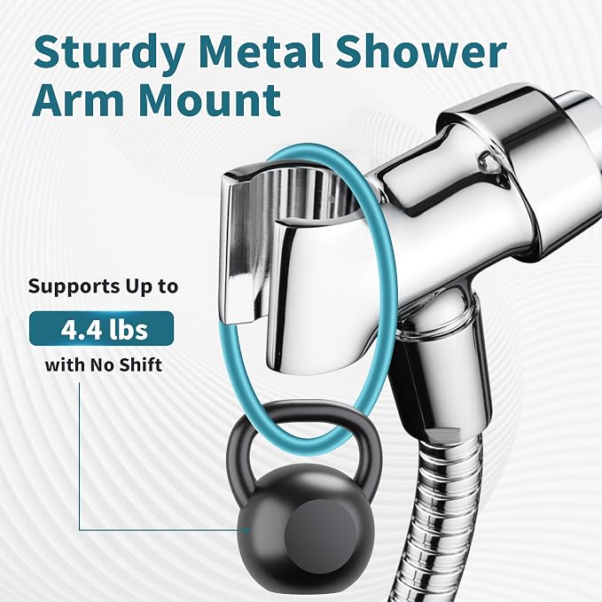 BRIGHT SHOWERS All Metal Handheld Shower Head Holder, Adjustable Shower Arm Mount with 360 Degree Rotatable Brass Ball Joint and Hose Connector, Universal Wall Hook Bracket, Chrome
