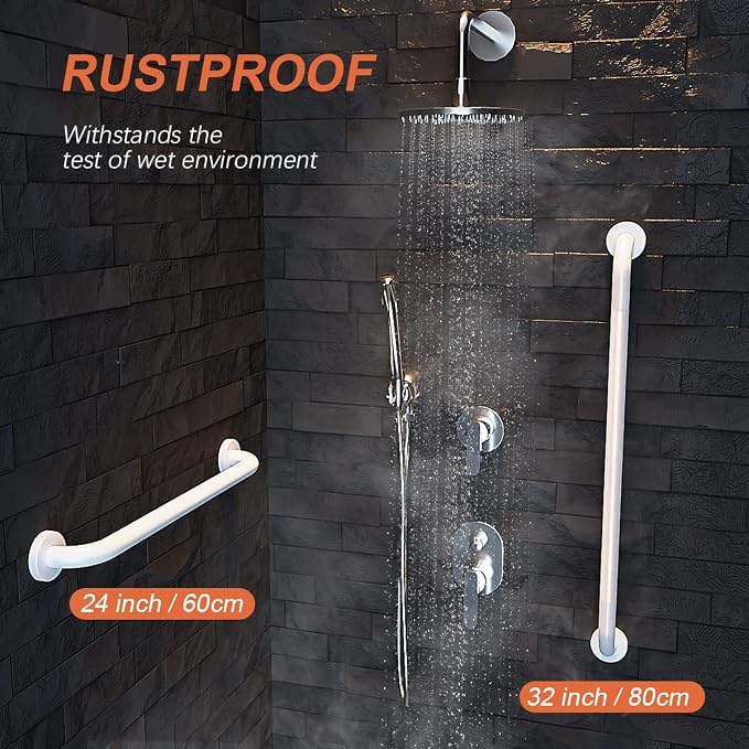 Oil Rubbed White Shower Grab Bars 32 Inch w/Anti-Slip knurled Grip, iMomwee Stainless Steel Wall Mount Bathroom Safety Balance Handrail, Handicap Elderly Senior Assist Textured Grab Bar Handle