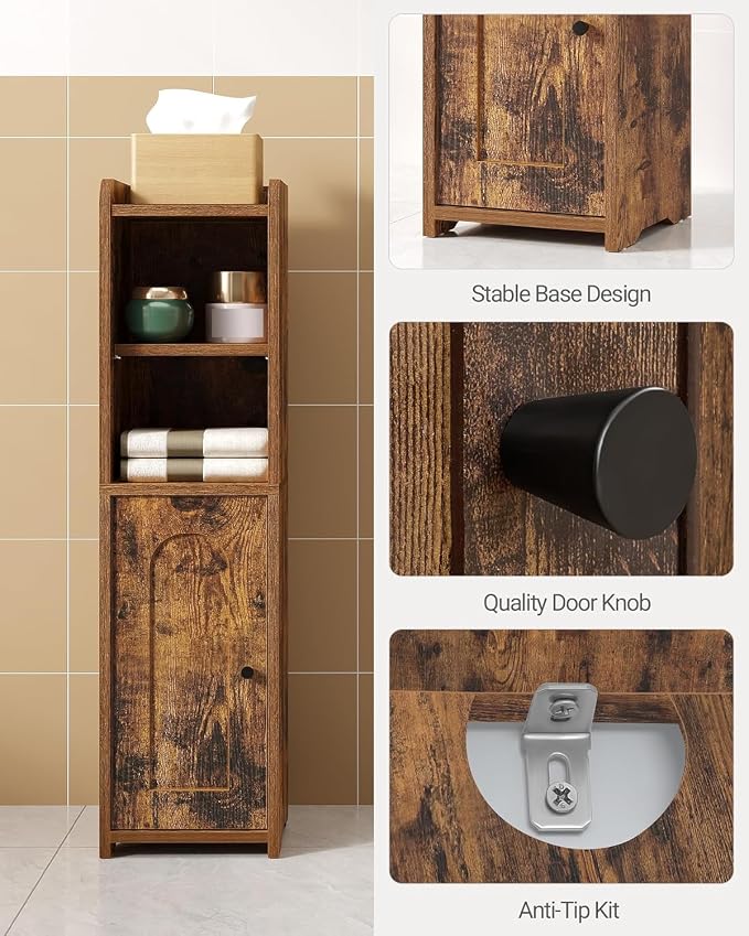 Hzuaneri Bathroom Storage Cabinet, Corner Floor Cabinet with Doors and Adjustable Shelf, Narrow Toilet Paper Cabinets, Bathroom Organizer for Small Spaces, Brown BC19701X