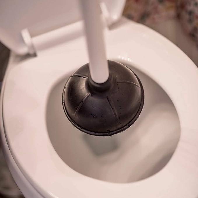 Plumb Craft Toilet and Drain Plunger with Holder Combo, Black/White