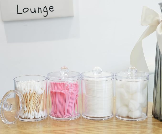 2 Pack Acrylic Qtip Holder Dispenser,Canisters Apothecary Jar Set,10,12oz