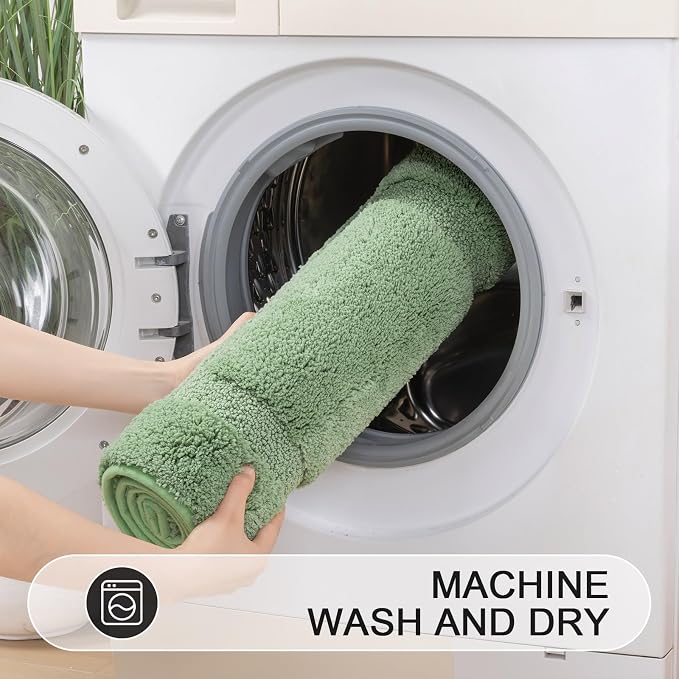 SHACOS Microfiber Bathroom Rugs Set of 3 with Toilet Lid Cover Non Slip | Washable Bath Mat Absorbent Bathroom Carpet 16"x24"+U Shape Toilet Rug 20"x24"+Toilet Lid Cover 19"x21", Sage Green