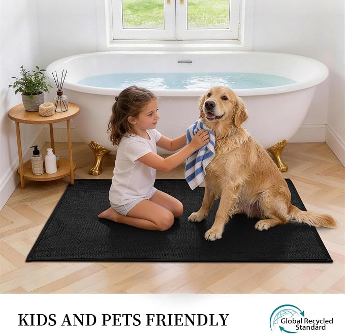 Black Bathroom Rugs Sets 2 Piece, Quick Dry Thin Bath Mat, Non Slip Absorbent Machine Washable, Bath Rugs for Bathtub Sink Home Decor (17"x24" + 17"x32")