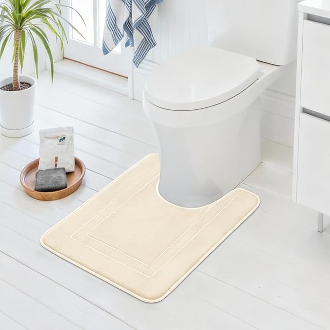Cupic Cupid Memory Foam Bath Mat 24"×20", U-Shaped Bathroom Rugs, Cream | Soft Touch, Cushioned Comfort, Non Slip Bathroom Mat, Super Absorbent & Quick Dry, Machine Washable for Shower, Tub & Vanity