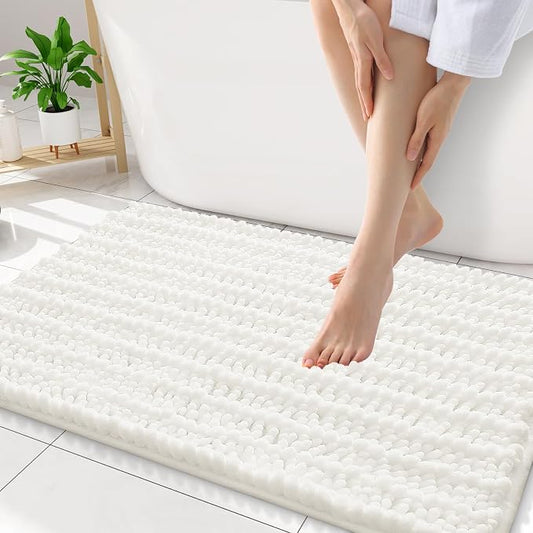 Smiry Bathroom Rugs 34X21, Extra Soft Rubber Backing Chenille Bath Mats | Ivory Machine Washable Non Slip Quick Dry Bath Mats for Bathroom Floor, Tub, Shower, Home Decor Accessories