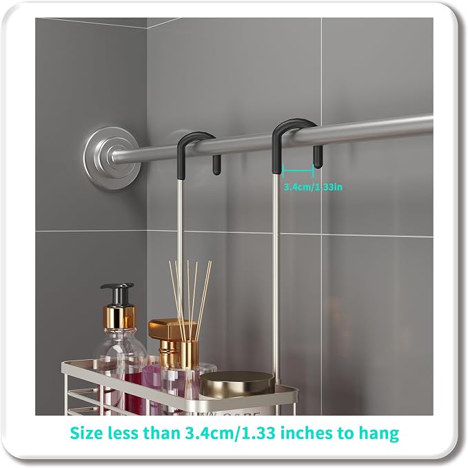 HapiRm Shower Caddy Organizer Hanging - No Drilling Shower Rack with Hooks | For Renters & Small Bathrooms, No Drilling 2-Tier Shelves, Rustproof 304 Stainless Steel, Brushed Nickel
