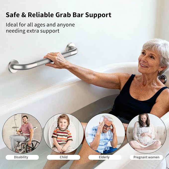 Brushed Nickel Grab Bar 20 Inch, iHansee Bathroom Grab Bar w/Anti-Slip Knurled Grip, Stainless Steel Safety Handicap Bars, Wall Mounted Balance Support Handrail Shower Handle for Senior Elderly