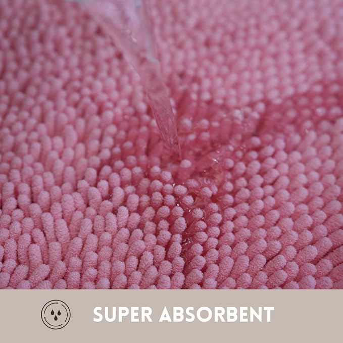 Bathroom Rugs Chenille, Extra Thick and Absorbent, Non-Slip, Machine Washable, Dry Quckily, Soft Cozy Plush, Used Under Shower Bathtub and Sink, Bath mat Sets 2Piece Pink