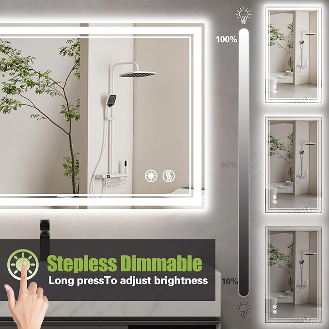 40 x 32'' LED Mirror for Bathroom, Dimmable 3 Colors, Anti-Fog | LED Bathroom Mirror with Lights, Lighted Vanity Mirror, Memory Function, Wall Mounted Home Decor Horizontal/Vertical