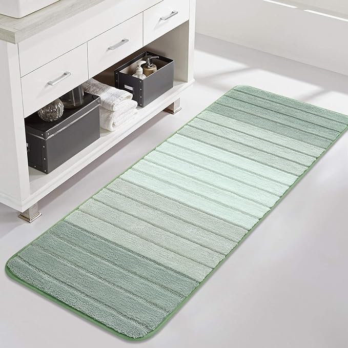 Kmson Ombre Bath Mat for Bathroom, Non Slip Ultra Soft and Thick Water Absorbent Bath Carpet, Machine Washable & Quick Dry Bathroom Rug, for Bedroom Door Living Room Green 17" x 47"