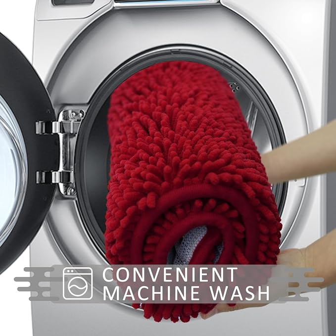 Bathroom Rugs Sets 2 Piece,Super Absorbent Soft,Thick,Machine Washable Chenille Bath Mat,Non Slip Toilet Floor Rug,Bath Mats for Bathroom,16x24 Plus 20x32 Shape,Burgundy