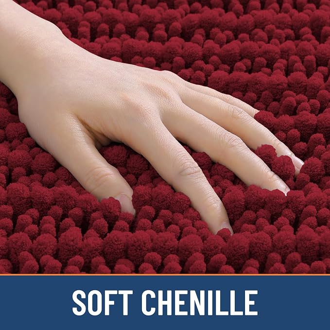 Smiry Bathroom Rugs 47X24, Extra Soft Rubber Backing Chenille Bath Mats | Red Machine Washable Non Slip Quick Dry Bath Mats for Bathroom Floor, Tub, Shower, Home Decor Accessories