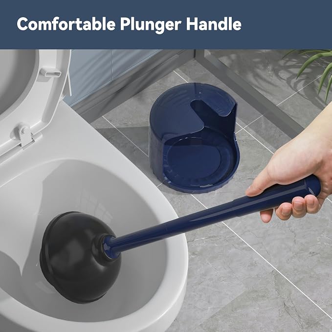 TRENTI Toilet Plunger with Holder, Plunger with Holder for 5.3-inch Toilet Drain, Plungers for Bathroom with Holder, Toilet Plunger Heavy Duty (1, Blue)