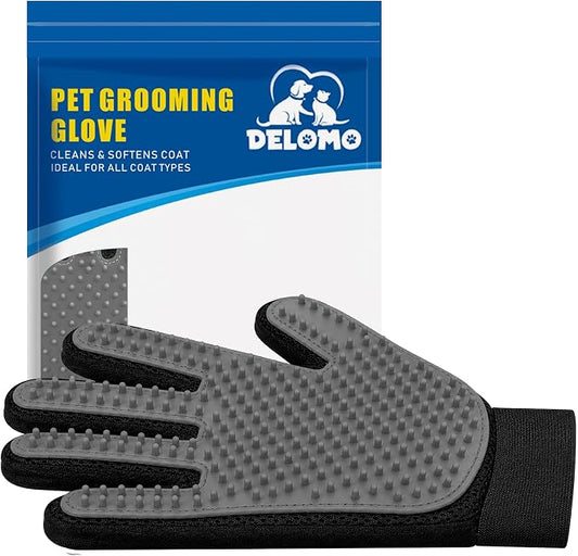 Pet Hair Removal Glove with 255 Silicone Tips for Dogs & Cats, Right Gray | 2-in-1 Deshedding & Massage Mitt, 5-Finger Flexible Design, for Bathing & Grooming, Safe for Long/Short/Curly Hair Pets