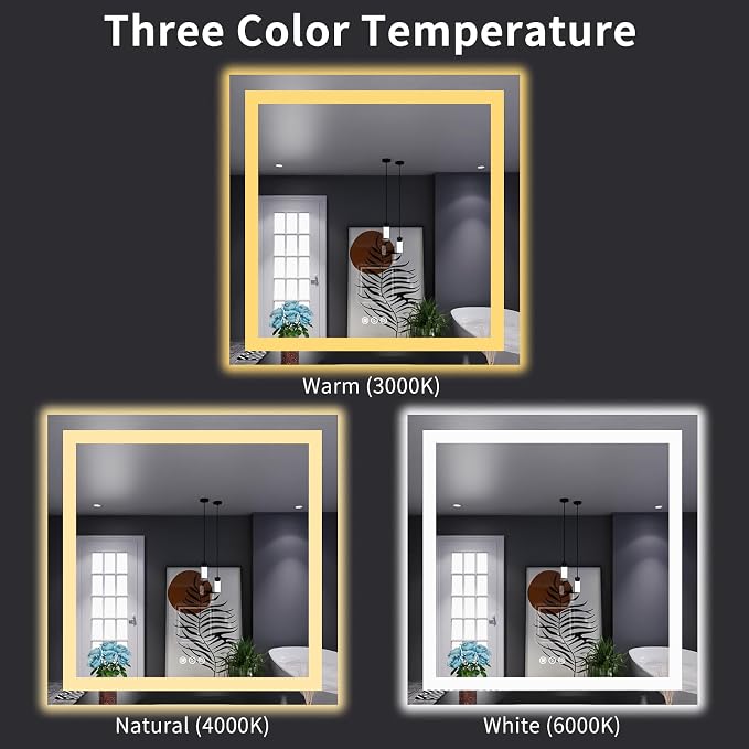 LOAAO 38"X38" LED Bathroom Mirror with Lights, Anti-Fog, Dimmable, Backlit + Front Lit, Lighted Bathroom Vanity Mirror for Wall, Memory Function, Tempered Glass, Shatter-Proof, ETL Listed | Anti-Fog, Dimmable, 3 Color Temperature, Backlit + Front Lit, ...