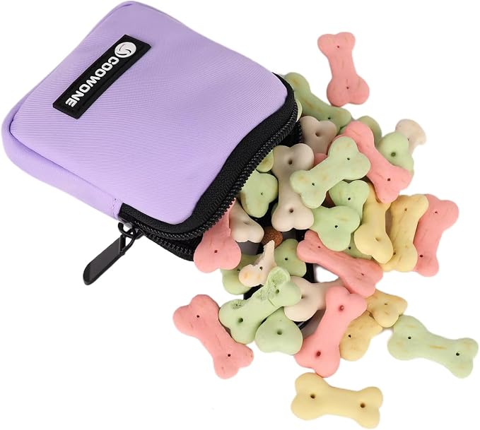 Dog Treat Pouch Pocket Sized Pet Puppy Training Pouch for Dog Training Behavior Aids, Waterproof Nylon Fabric Dog Poop Bag Holder, Hands Free Dog Walking Bag with Metal Carabiner (Violet)