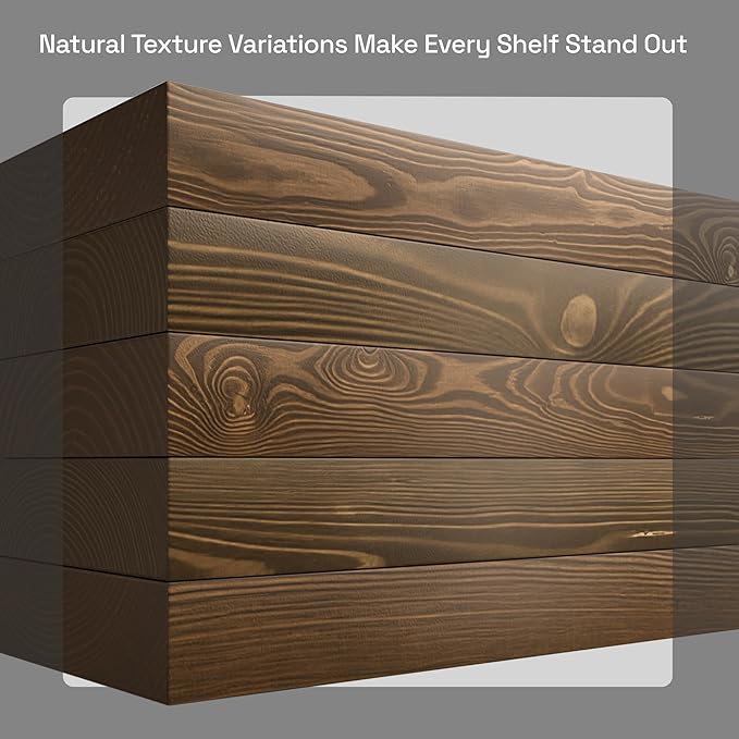 BAOBAB WORKSHOP Wood Floating Shelves for Wall, 16 inch Walnut Floating Shelf for Bathroom, Solid Wooden Wall Shelves for Kitchen Bedroom, Walnut Finish, 16 x 6.7, Set of 2