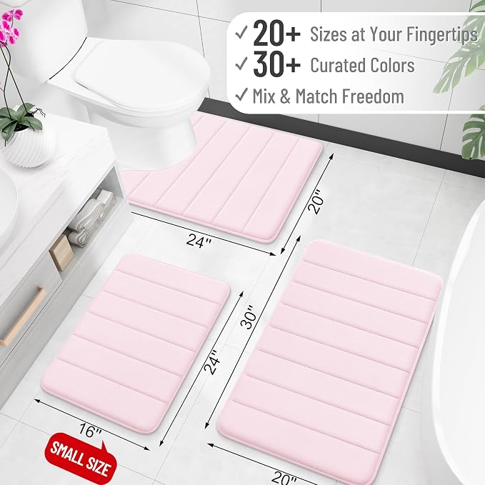 OLANLY Memory Foam Bath Mat 35x16, Super Soft and Absorbent Bathroom Rugs | Pink, Quick Dry Bath Rug, Machine Washable Shower Floor Mats, Bathmat Carpet for Bathroom Floor, Tub and Shower