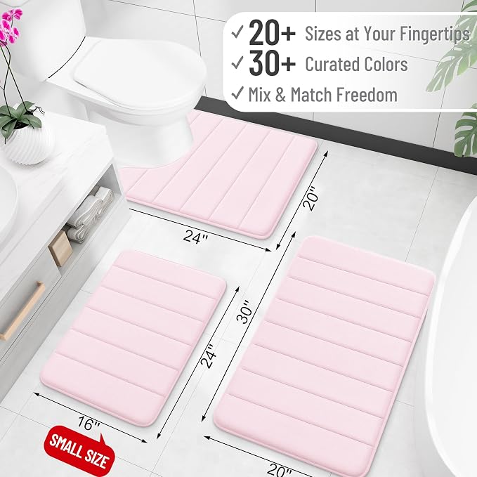 OLANLY Memory Foam Long Bathroom Rugs Runner 70x24, Super Soft Absorbent | Pink, Quick Dry Bath Mat, Machine Washable Shower Floor Rugs, Bathmat Carpet for Bathroom Floor, Tub and Shower