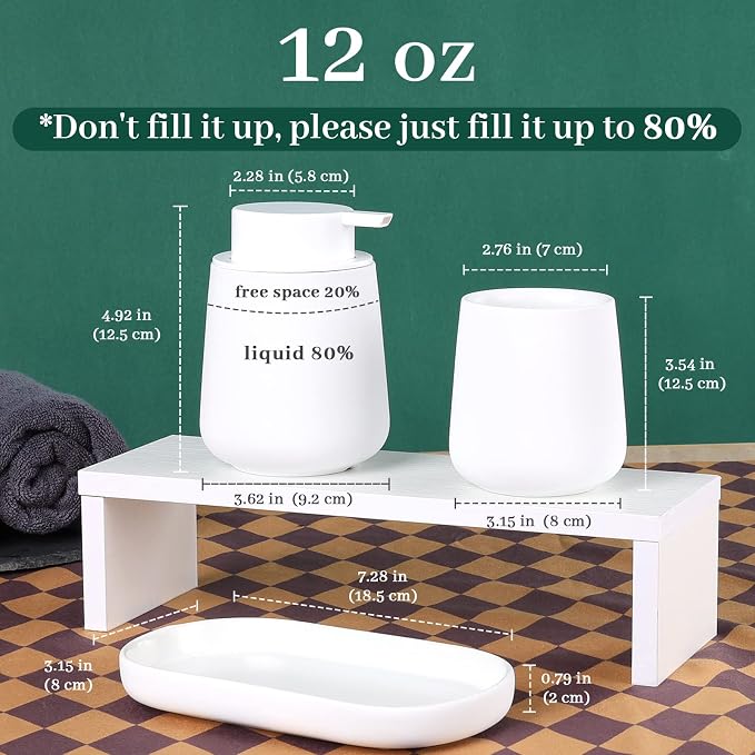 BosilunLife Ceramic Bathroom Accessories Set 3 Pcs | Foaming Soap Dispenser and Toothbrush Holder with Tray, Modern Farmhouse Vanity Decor, White Housewarming Gift