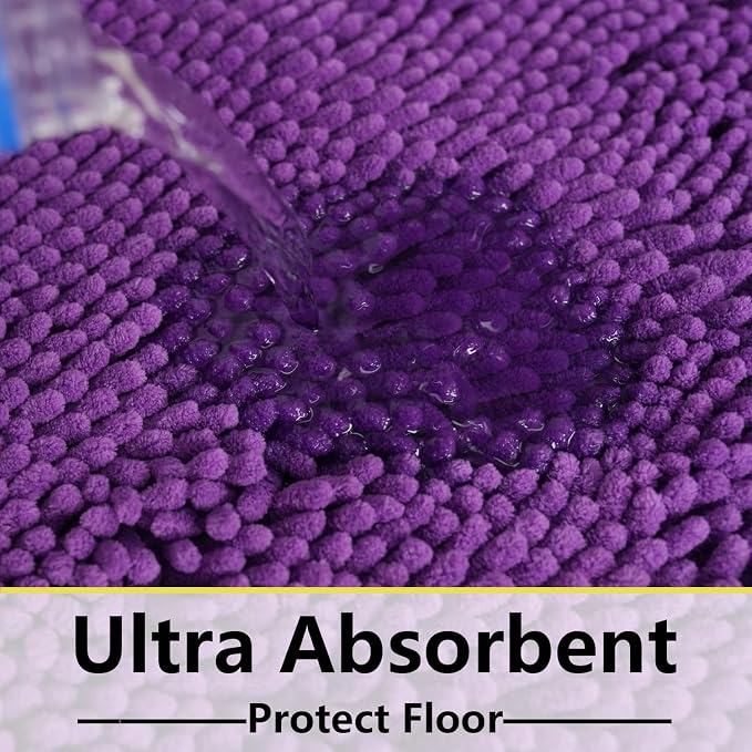 BOANKODU Bathroom Rug Set, 2 Piece Chenille Bath Mat, Non-Slip, 32x20 Inch + 20x20 Inch U Shape, Machine Washable (Violet)