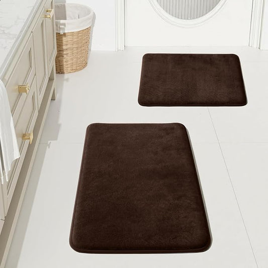 Bathroom Rugs Sets 2 Piece, Non-Slip & Quick Dry Bath Mat Set, Ultra Soft Velvet Bath Rugs for Bathroom, Toilet and Shower Floor, Brown