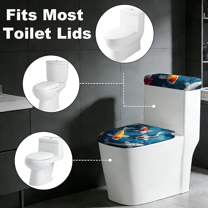 2 pack Toilet Lid Cover & Tank Lid Cover,Fits Standard & Elongated Toilet | Soft Stretchable Fabric,Machine Washable,Decorative Bathroom Protective Covers
