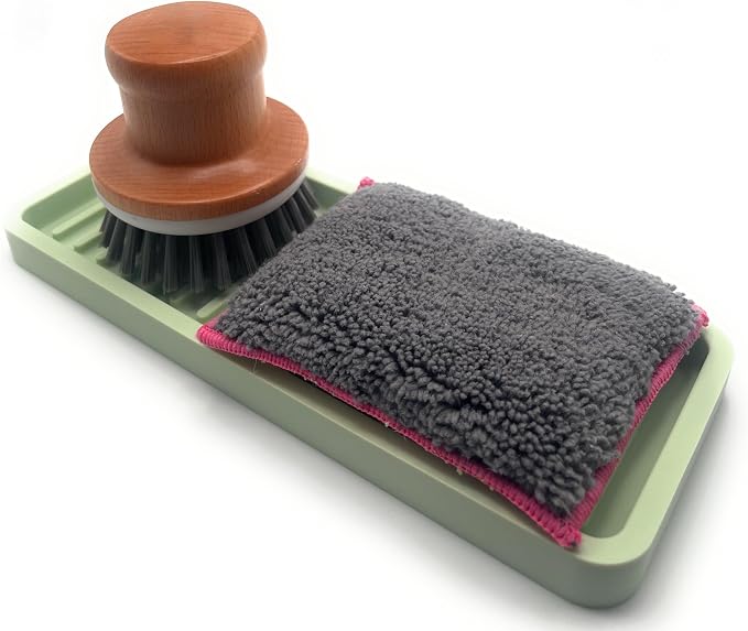 Silicone Sink and Surface Organizer Tray, Sponge Holder, Vanity Tray, Trivet | Heat Safe, Dishwasher Safe, for Bathroom and Kitchen Organization (Pistachio, 9"x3.5")
