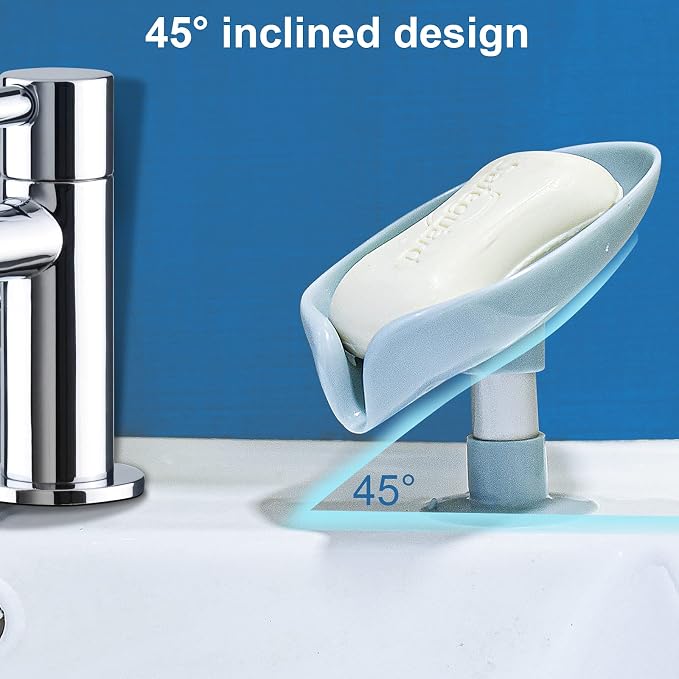 2 Pack Soap Holder Leaf-Shape Self Draining Soap Dish Holder, Not Punched Easy Clean Bar Soap Holder, with Suction Cup Soap Dish Suitable for Shower, Bathroom, Kitchen Sink (Grey + Green)