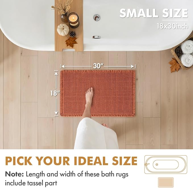 MIULEE Fall Orange Set of 2 Waffle Bathroom Rugs Boho Bath Mat 18x30 Inch | Non Slip, Super Absorbent, Washable, Ultra Soft, Rubber Backed Bath Rugs for Bathroom Floor Tub Shower
