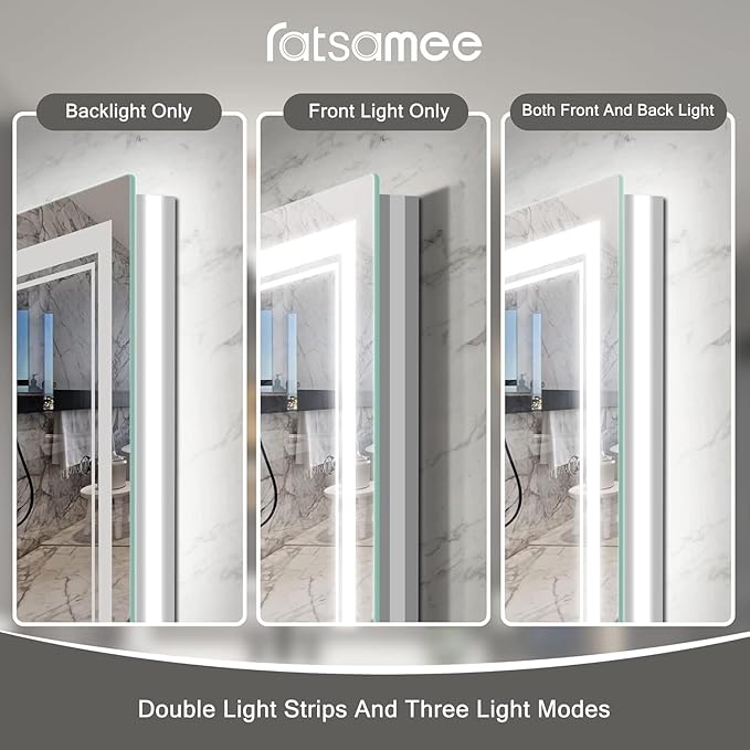 Ratsamee 30x30 Inch Led Mirror for Bathroom with Front Light and Backlit, Bathroom Mirror with Led Lights, Vanity Mirror with Lights for Wall, Anti-Fog, Dimmable, Memory Function, Tempered Glass