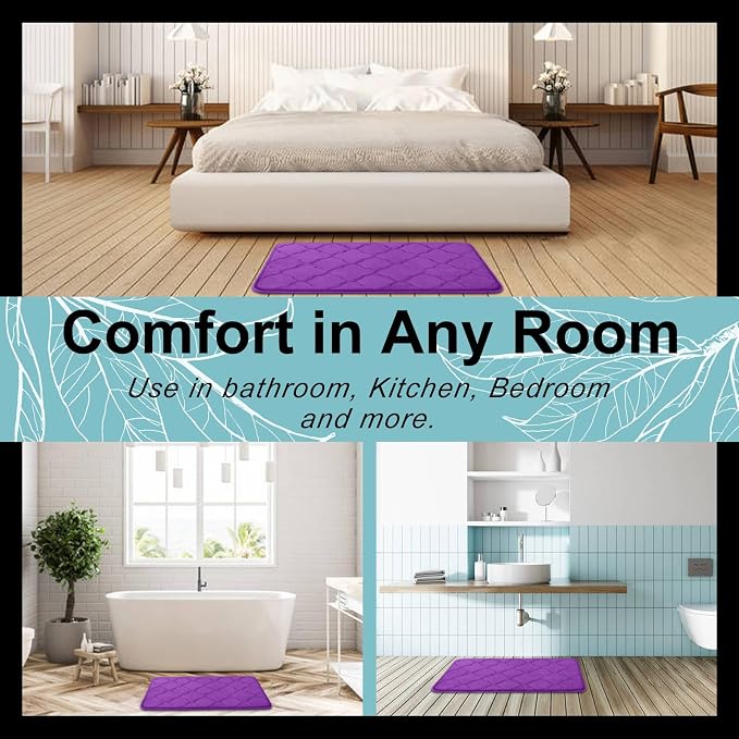 OLANLY Memory Foam Bath Mat Rug 47x32, Ultra Soft Bathroom Rugs, Purple | Thick Absorbent Carpet, Non-Slip Backing, Machine Washable, for Bathroom Floor, Tub, Shower and Home Decor Accessories