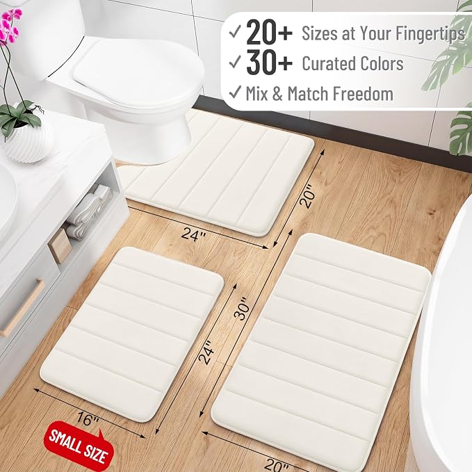 OLANLY Memory Foam Bath Mat 24x16, Super Soft and Absorbent Bathroom Rugs | Ivory, Quick Dry Bath Rug, Machine Washable Shower Floor Mats, Bathmat Carpet for Bathroom Floor, Tub and Shower