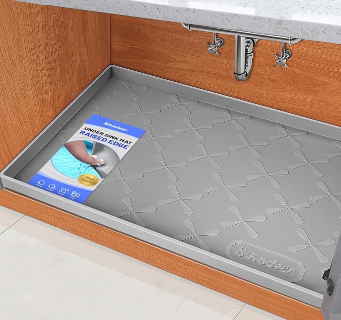 SIKADEER Under Sink Mat Waterproof 34" x 19", Silicone Mat Kitchen Drawer Shelf and Cabinet Liner, Sink Protector for Kitchen Organizers and Storage, Boot Tray Pet Food Mats