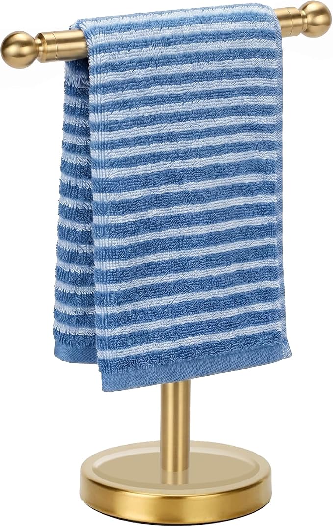 Hand Towel Holder, T-Shape Hand Towel Stand for Bathroom, Hand Towel Rack Bar Standing for Vanity Kitchen Countertop (Gold, Stainless Steel)