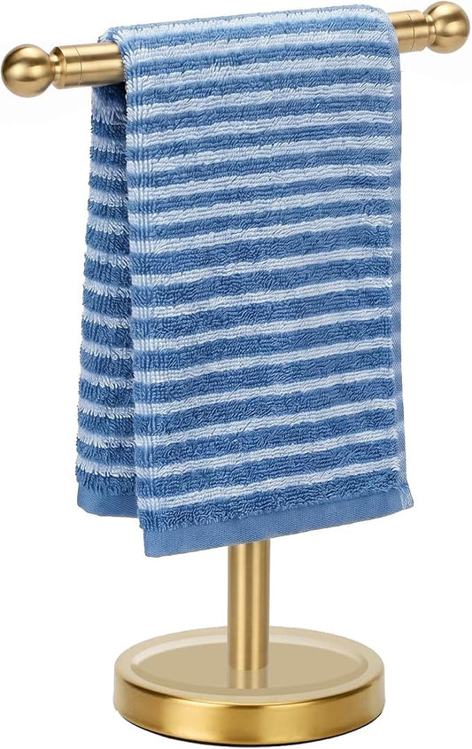 Hand Towel Holder, T-Shape Hand Towel Stand for Bathroom, Hand Towel Rack Bar Standing for Vanity Kitchen Countertop (Gold, Stainless Steel)