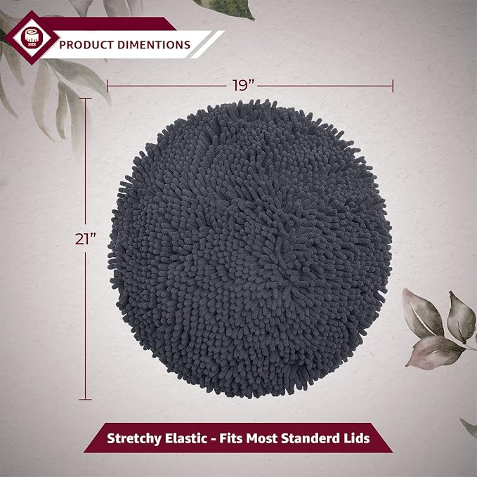 LuxUrux Toilet Lid Cover with Stretch Fit Elastic Band – Chenille Microfiber Toilet Seat Non-Slip Cover for Bathroom – Soft Plush, Machine Wash And Dry, Comfort & Clean Look (18 x 21'', Charcoal)
