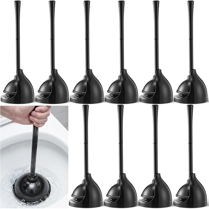 Reallnaive 12 Pack Toilet Plunger with Holder, Commercial Grade Heavy-Duty Plunger Set with Storage Base, Professional Bathroom Maintenance Tool