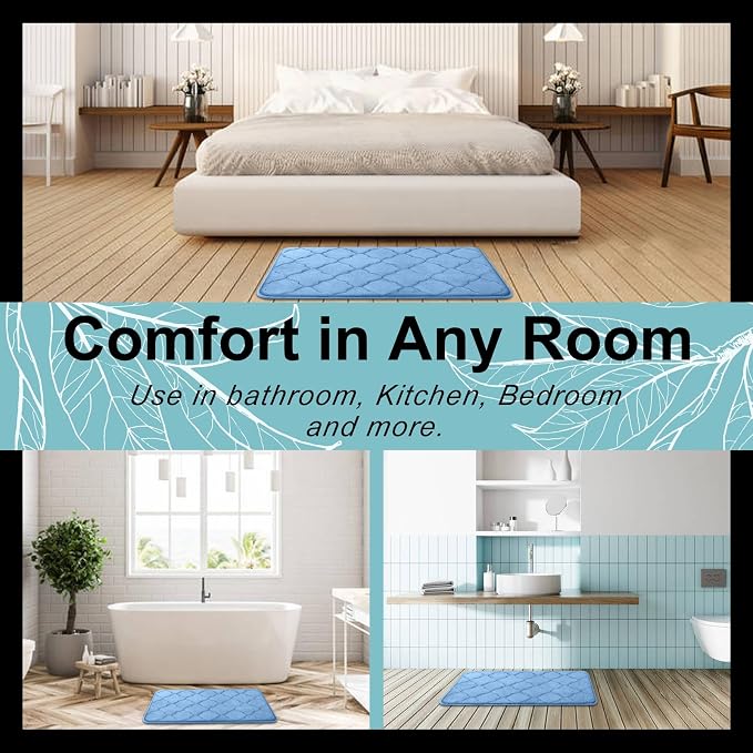 OLANLY Memory Foam Bath Mat Rug 30x20, Ultra Soft Bathroom Rugs, Blue | Thick Absorbent Carpet, Non-Slip Backing, Machine Washable, for Bathroom Floor, Tub, Shower and Home Decor Accessories