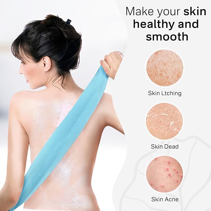 Exfoliating Washcloth Towel, Japanese Exfoliating Wash Cloth, Korean Body Scrubber Exfoliator, Back Scrubber Washer for Shower Bath, Body Scrub African Net Sponge Loofah Luffa (Blue)