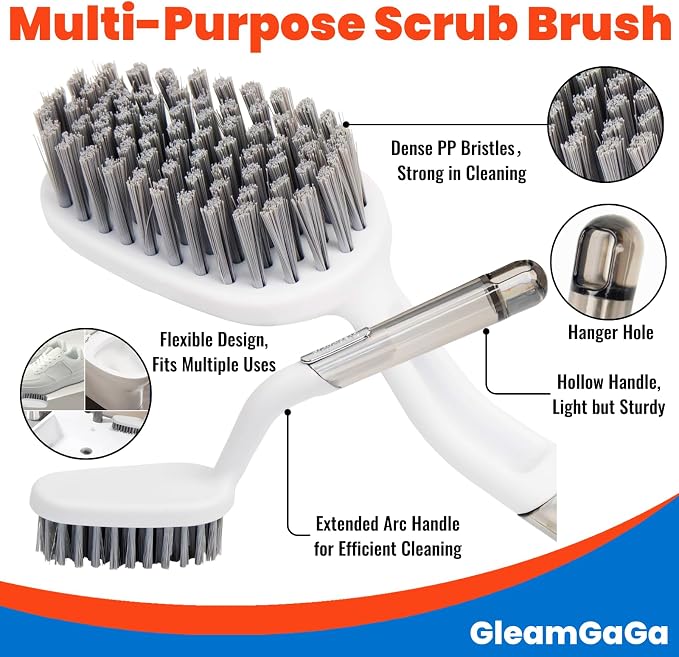 3 Pack Shower Brush for Cleaning, Heavy-Duty Scrub Brush Set for Bathroom | 3 Specialized Brushes, Stiff Bristles, Curved Brush, V-Shaped Grout Brush, Bathroom Deep Cleaning