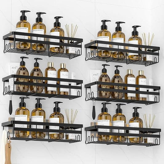 WOWBOX 6 Pack Adhesive Shower Caddies, No Drill Bathroom Shelves, X-Large | Stainless Steel Shower Shelf, Hanging Shower Organizers for Bathroom Storage, Home Decor, Bathroom Accessories