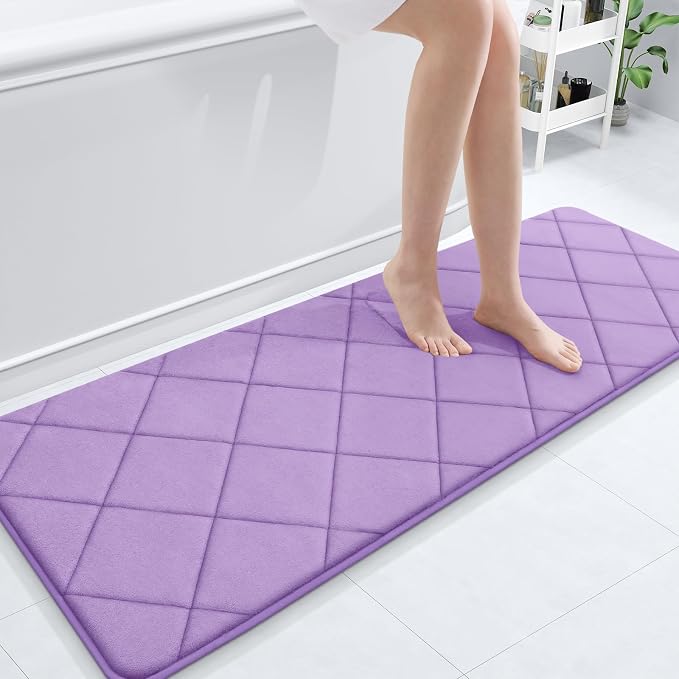 OLANLY Memory Foam Bath Mat 59x20, Ultra Soft and Absorbent Bathroom Rugs | Lavender, Quick Dry, Machine Washable Shower Bath Rugs, Comfortable Bath Carpet for Bathroom Floor, Tub and Shower