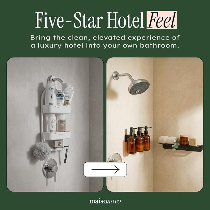 Shampoo and Conditioner Dispenser Wall Mounted Set of 3 Amber Black - No Drill Shower Soap Dispenser for Bathroom Refillable - Spa Hotel Style Accessories by MaisoNovo | No Drill Wall Mount - Shower Soap Dispenser · Holds Body Wash or Hand Soap · Wall ...