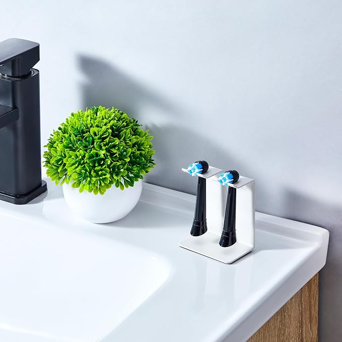 Electric Toothbrush Head Holder, Tooth Brushing Holder, Wall Mounted Toothbrush Holders Shower Bathroom, Self Adhesive or Desktop Tooth Brush Holder Organiser (White, Small)