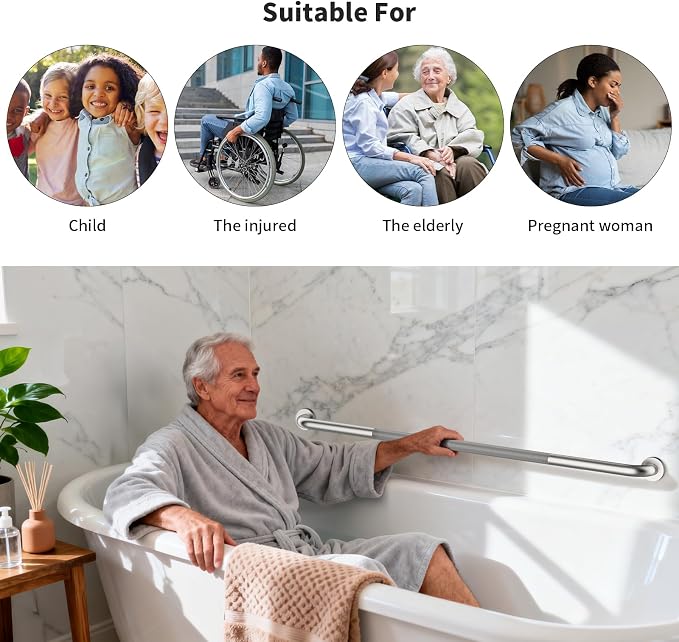 2 Pack Shower Grab Bar 48 Inch, ZUXET Brushed Nickel Extra Long Handicap Grab Bar w/Knurled Grip, Stainless Steel Bathroom Handrail for Toilet Shower Bathtub, Anti-Slip Support Bar for Seniors Elderly