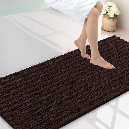 Smiry Bathroom Rugs 59X24, Extra Soft Rubber Backing Chenille Bath Mats | Brown Machine Washable Non Slip Quick Dry Bath Mats for Bathroom Floor, Tub, Shower, Home Decor Accessories