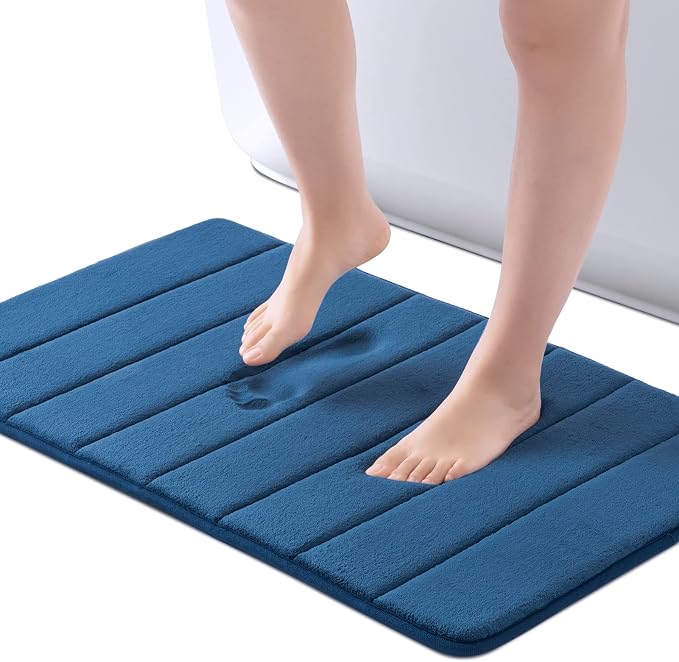 ROSMARUS Memory Foam Bath Mat, 20''x32'', Navy | Water Absorbent, Ultra Soft, Non Slip, Thick Foam, Bathroom Rugs for Floor & Tub, Machine Washable Care
