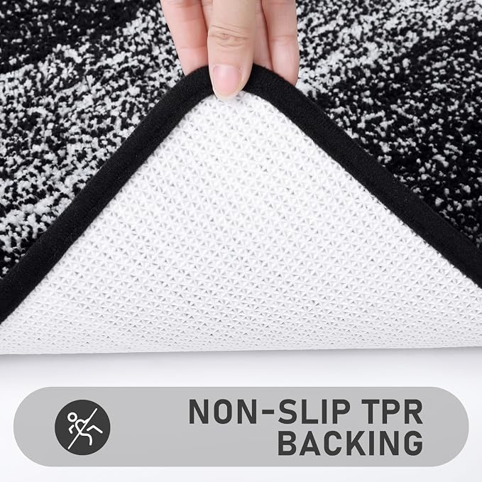 Bsmathom Bathroom Rug Set 4 Piece, Plush Microfiber Bath Mat, Black | Extra Water Absorbent, Non Slip Washable Runner Bath Rugs with Toilet Lid Cover and U-shaped Contour Toilet Mat